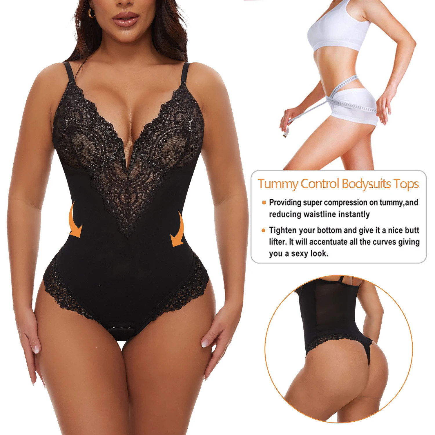 Sexy Lace Shapewear Bodysuits Slimming Bodys Women V-shaped Bra Underwear Thong Bottom Full Body Shapers Shapewear Jumpsuit 241219
