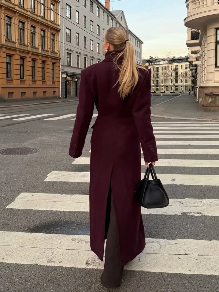 Elegant Burgundy Waist Up Flip Pockets Woolen Overcoat Chic Single Breasted Lapel Cropped Jackets 2024 Lady Commute Coats 241219