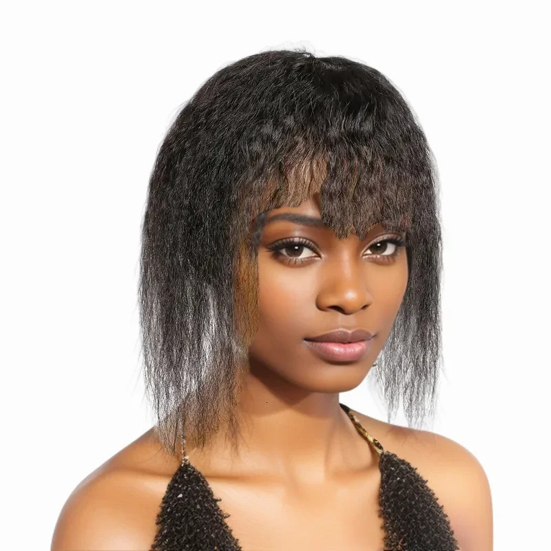 Kinky Straight 100% Human Hair Toppers Hair Pieces With Bangs Hairpieces For Thinning Hair Clip Invisible Topper Hair Extension 241219