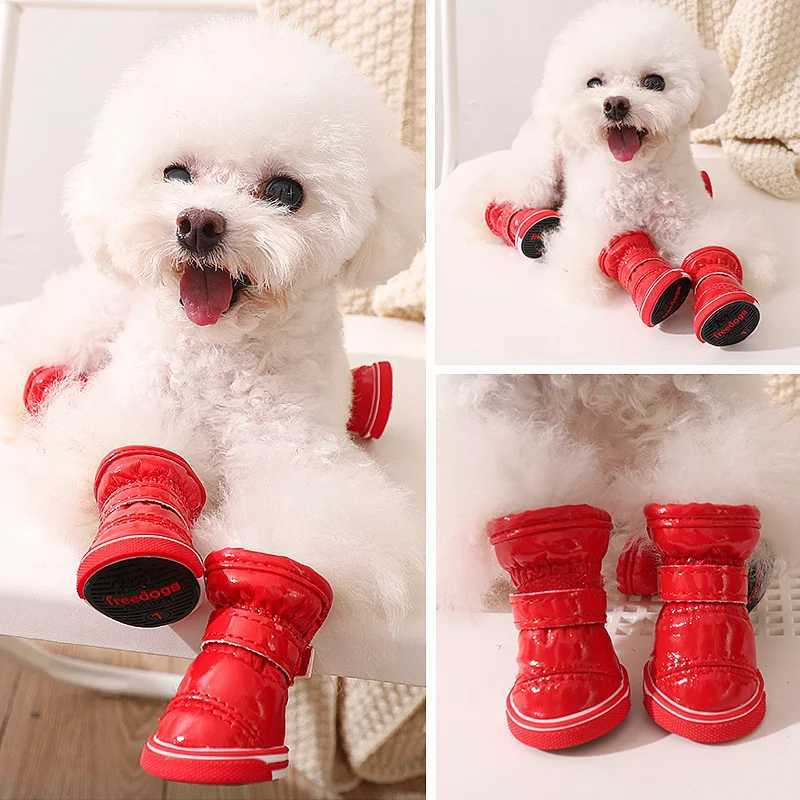 4PCS Fashion Puppy Shoes Winter Snow Boots for Dogs Anti Slip Thicken Fleece Warm Pet Dog Shoes for Teddy Bichon Frise SuppliesXJ241218