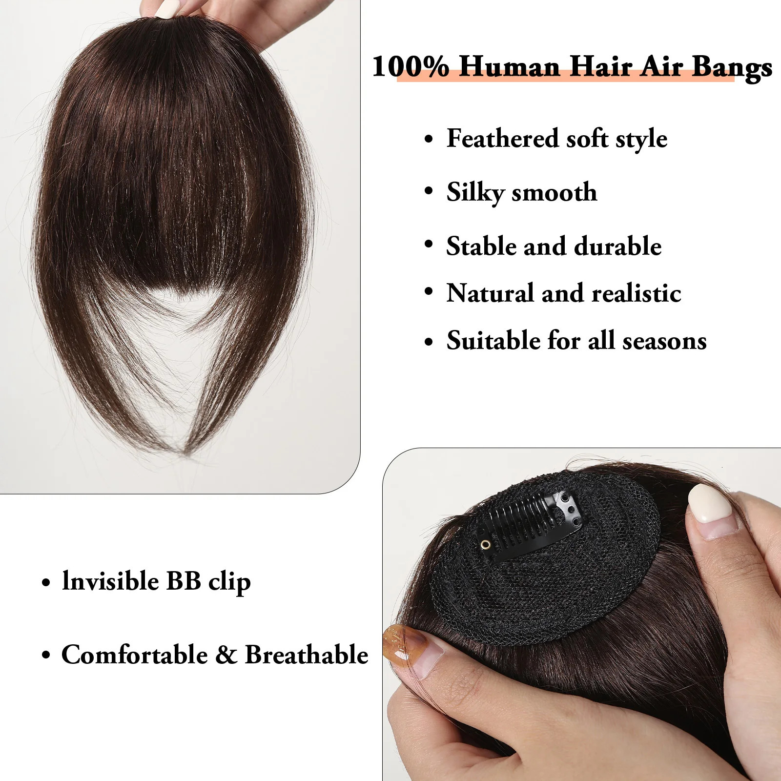Hair Clip in Bangs 100% Human Hair Extention Natural Dark Brown French Bang Flat Neat Fake Thick Hairpieces Bang for Women Daily 241219