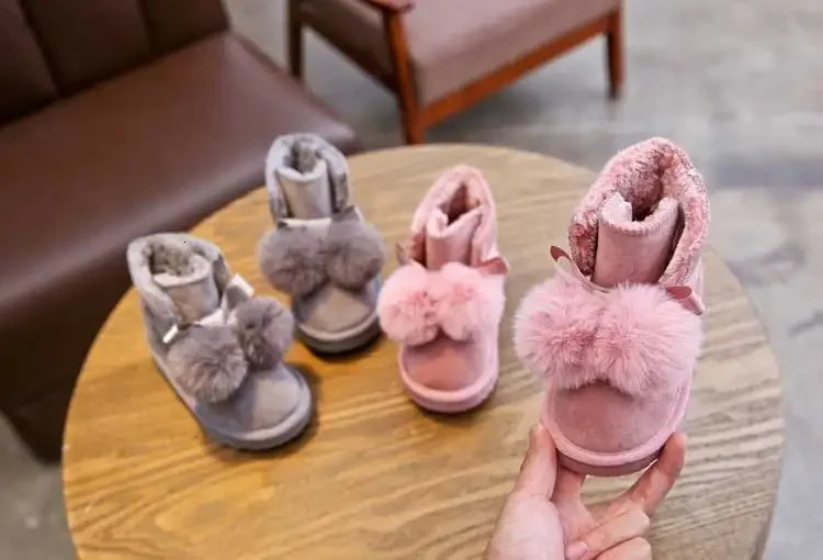 Snow Boots Children Winter Fur Boot Girl Frosted Leather Shoes Boy Kids Ankey Boots Pink Gray 13 241219