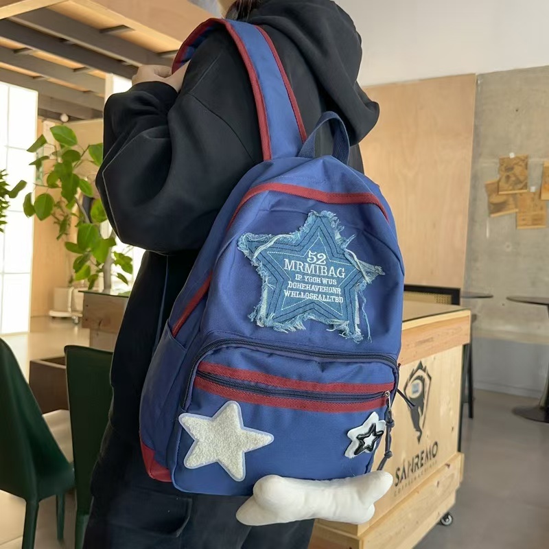 Womens Backpac Star Pattern Casual Travel Backpack Large Capacity Student Schoolbag Denim Shoulder Bag 240921