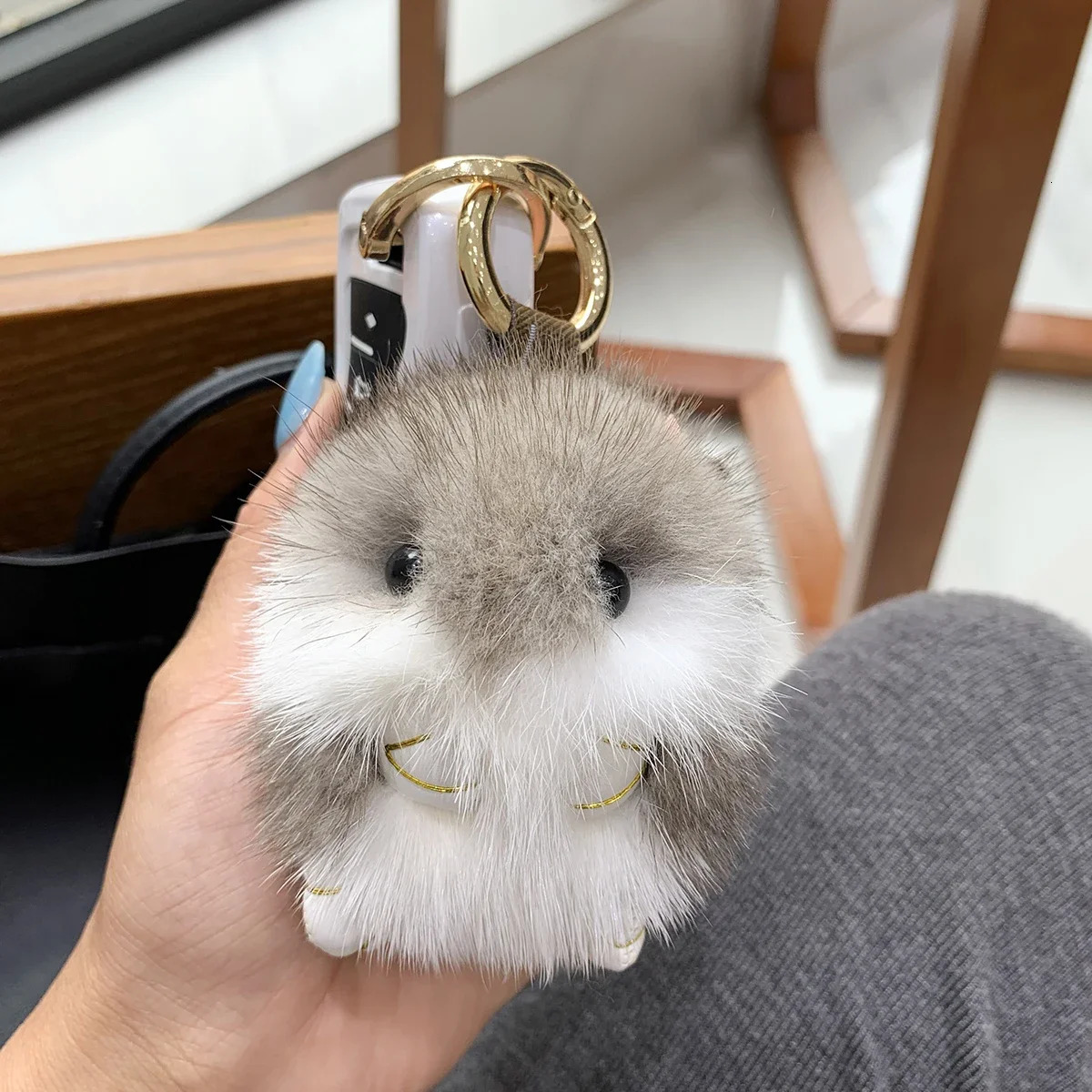 8cm Cute Mini Hamster Pendant Keychain rens Genuine Mink Fur Doll Toy Bag Car Key Charm Decoration Keychain rens Genuine Mink Fur 241218