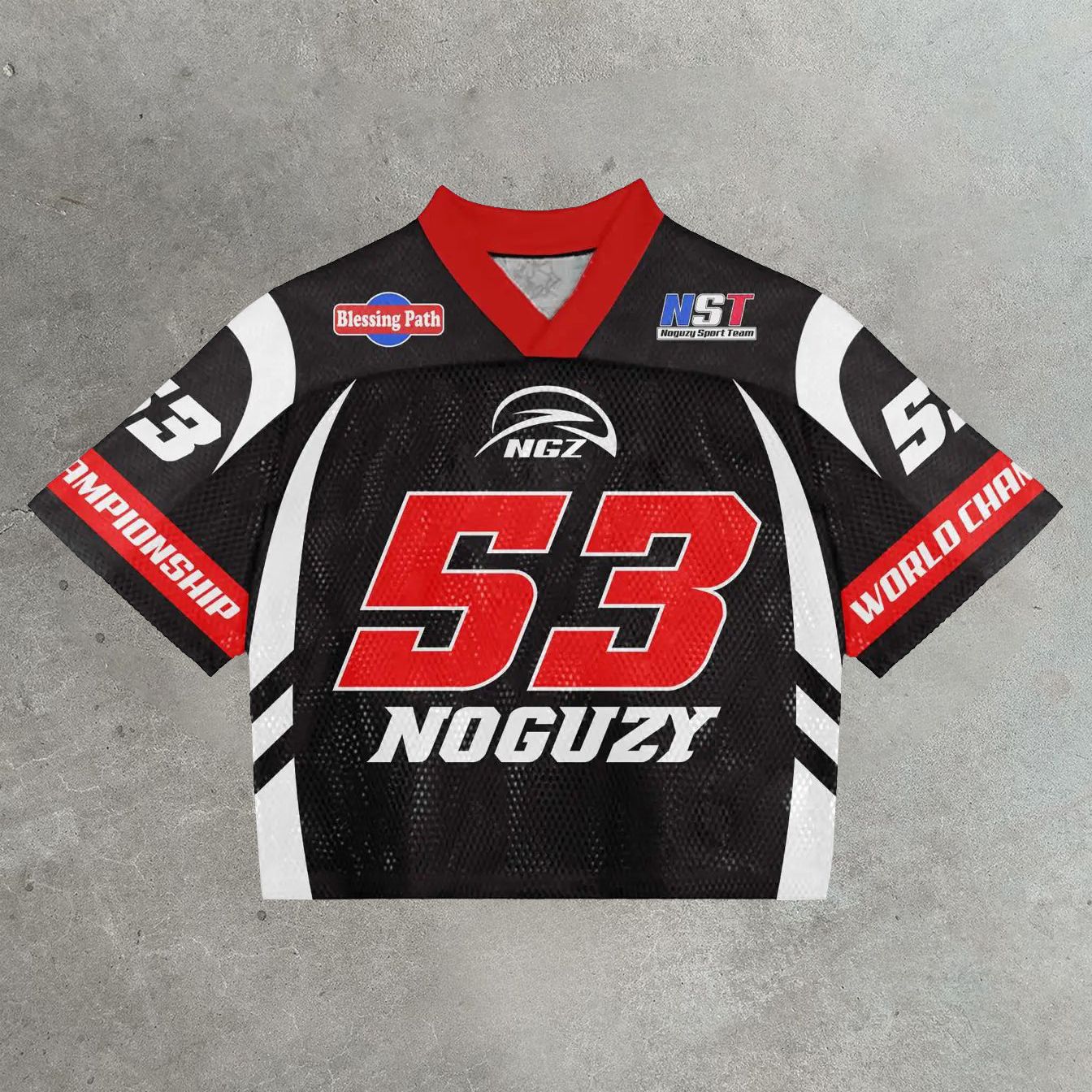 Fashion Contrasting Colors Mesh Surface Loose T-shirts Summer Splicing Printed Quick Drying Basketball Jersey Y2K Short-sleeves