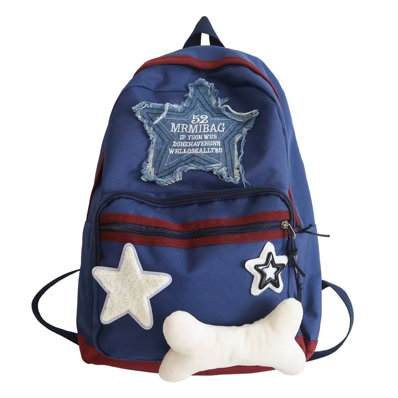 Womens Backpac Star Pattern Casual Travel Backpack Large Capacity Student Schoolbag Denim Shoulder Bag 240921