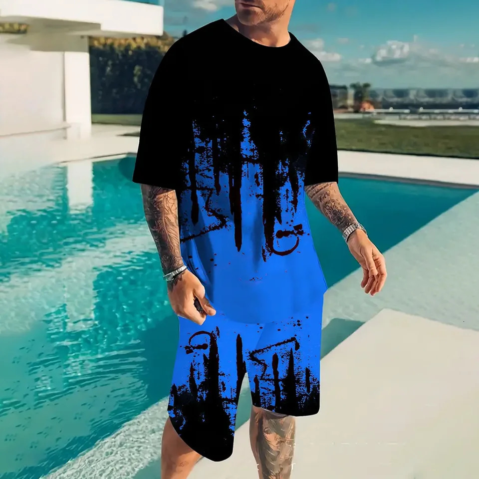 Summer Casual Round Neck ShortSleeved TShirt Fashion Shorts Suits Summer Loose Mens TwoPiece Sets Sportwear 2024 n 241218