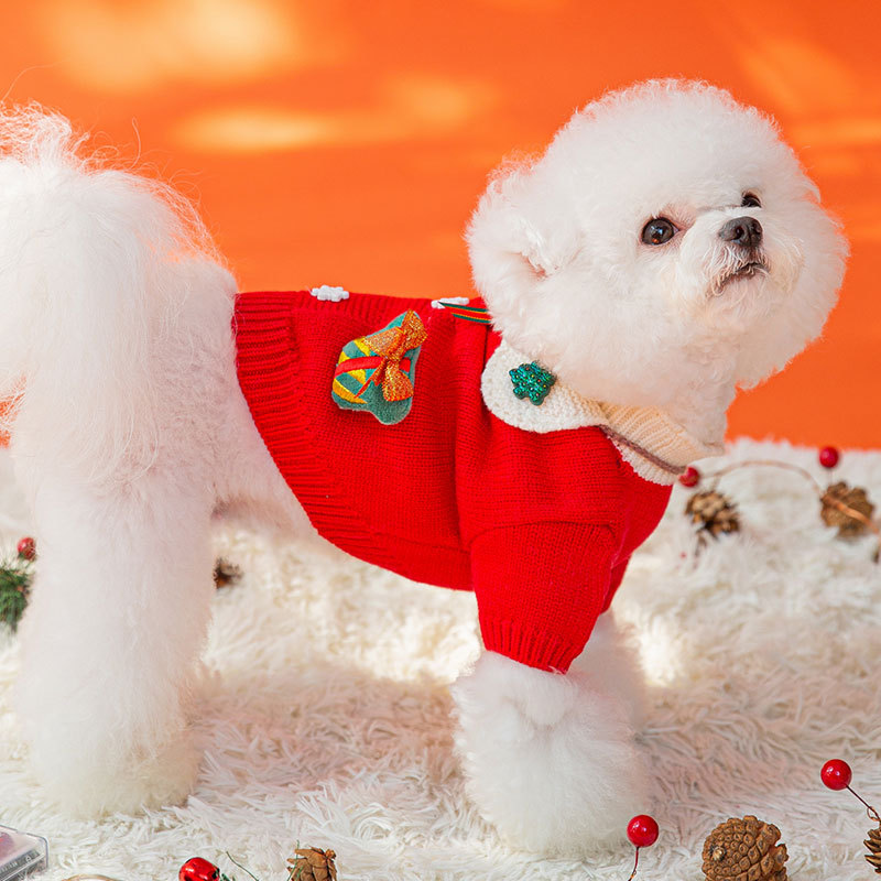 Autumn/Winter Dog Snow satchel Christmas sweater Small and medium-sized dog New Year festival knitwear pet clothing