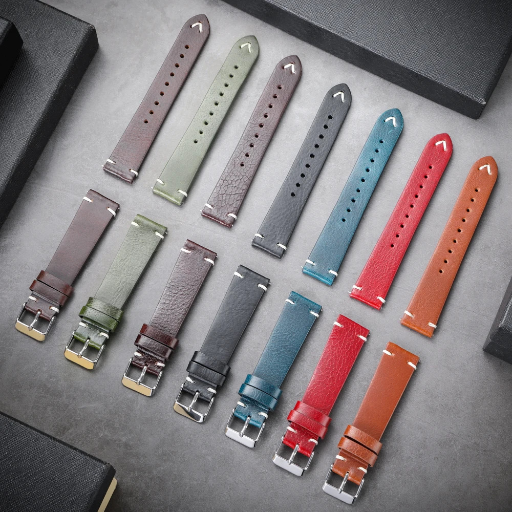 oil wax leather strap 18mm 19mm 20mm 22mm vintage strap black blue brown available with handmade strap accessories 241218