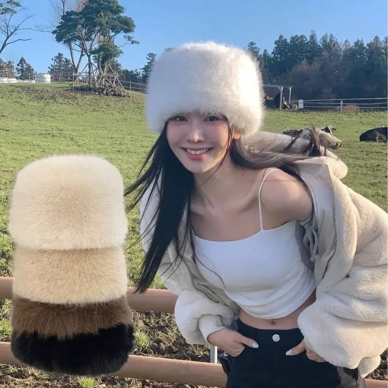 Womens Winter Artificial Fur Russian Ushanka Hat Thick Warm Balaclava Caps Earflap Faux Fox Beanies for Ladies Outdoor Hat 241218