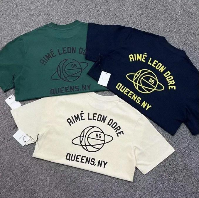 Designer T Shirt Fun Printing Leons Dore Loose Casual Cotton Short Sleeve Couple Summer Retro Shirt Graffiti Dark Blue Dark Green French Grey Bx size S-XL