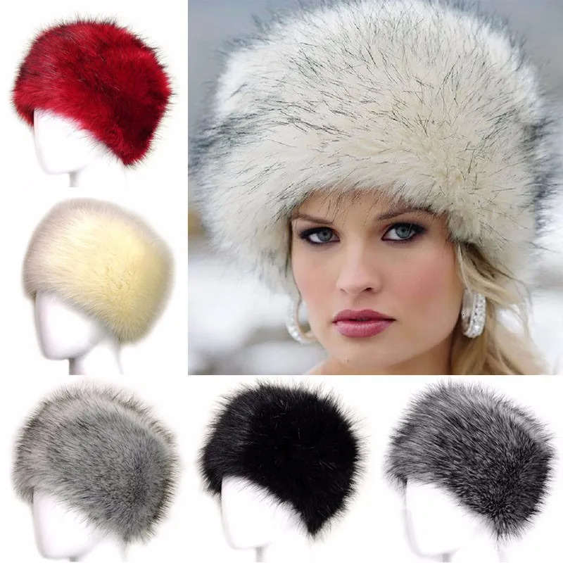 Winter Thick Furry Hairband Fluffy Russian Faux Fur Women Fur Headband Hat Winter Outdoor Earwarmer Ski Hats For Spring 241218