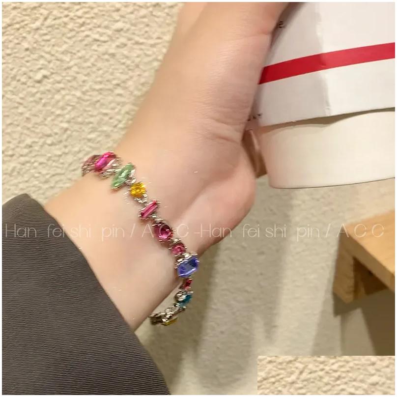 Pendant Necklaces Chains Sweetheart Candy Colored Crystal Cz Necklace Light High Grade Love Rainbow Collar Chain Bracelet For Ote2Y