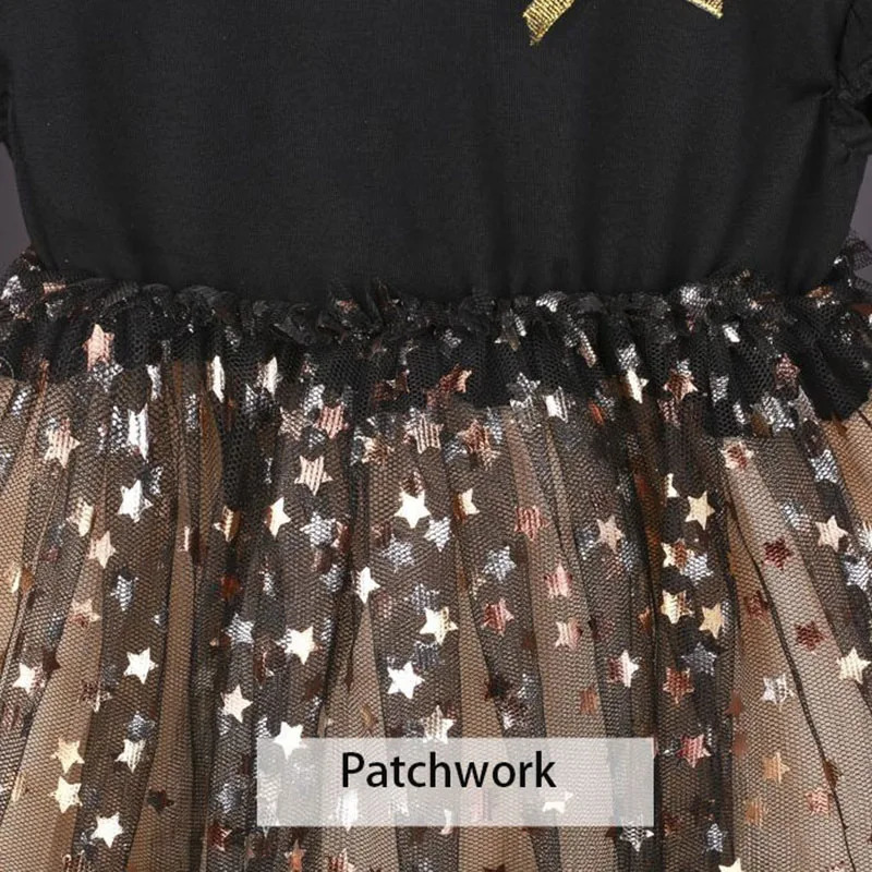 Spring Summer Kids Clothes Girls Long Sleeve A-line Dresses 1-6 Years Star Sequin Mesh Patchwork Princess Dress 241219