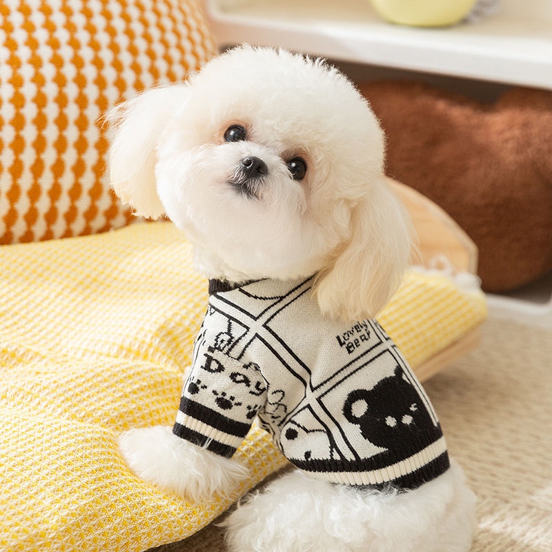 Dog clothes autumn and winter, simple style jacquard knitted sweater, Teddy thicker warm and cozy pet clothes