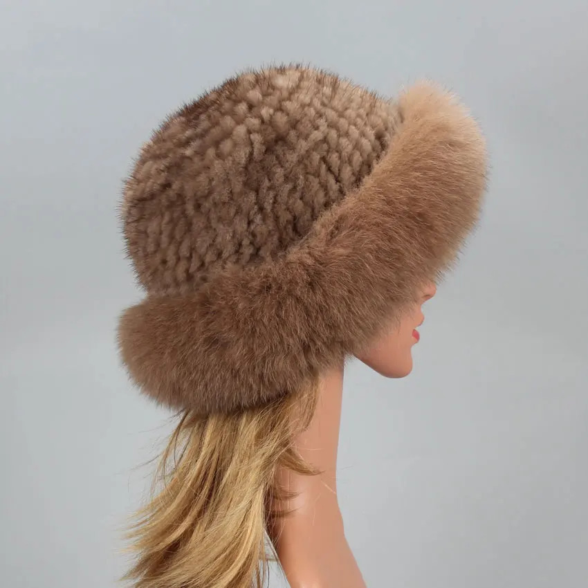 Real Fur Hat Winter for Womens Cap Natural Mink Fur with Fox fur Beanies Russian Sun Knitting Bucket Hat Bonnets Fashion 241218