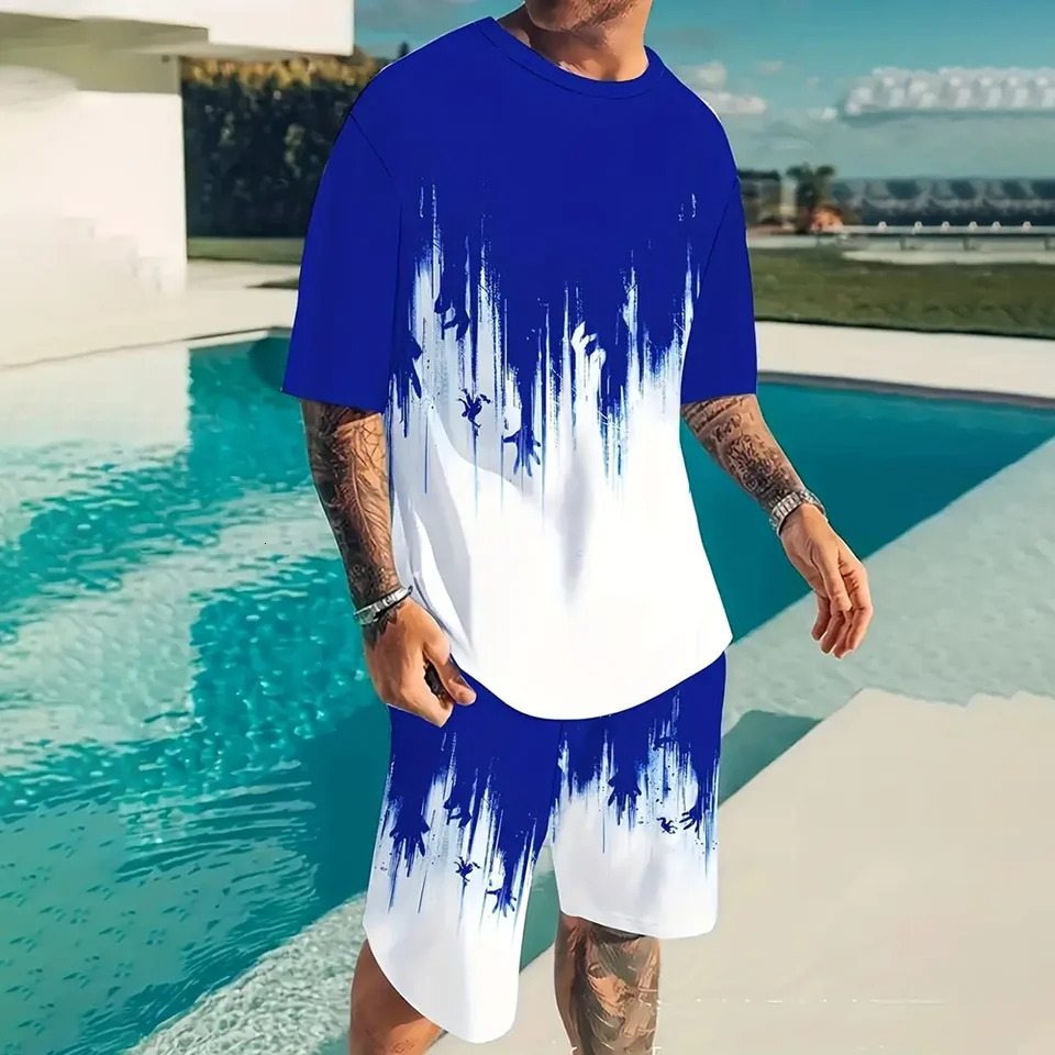 Summer Casual Round Neck ShortSleeved TShirt Fashion Shorts Suits Summer Loose Mens TwoPiece Sets Sportwear 2024 n 241218