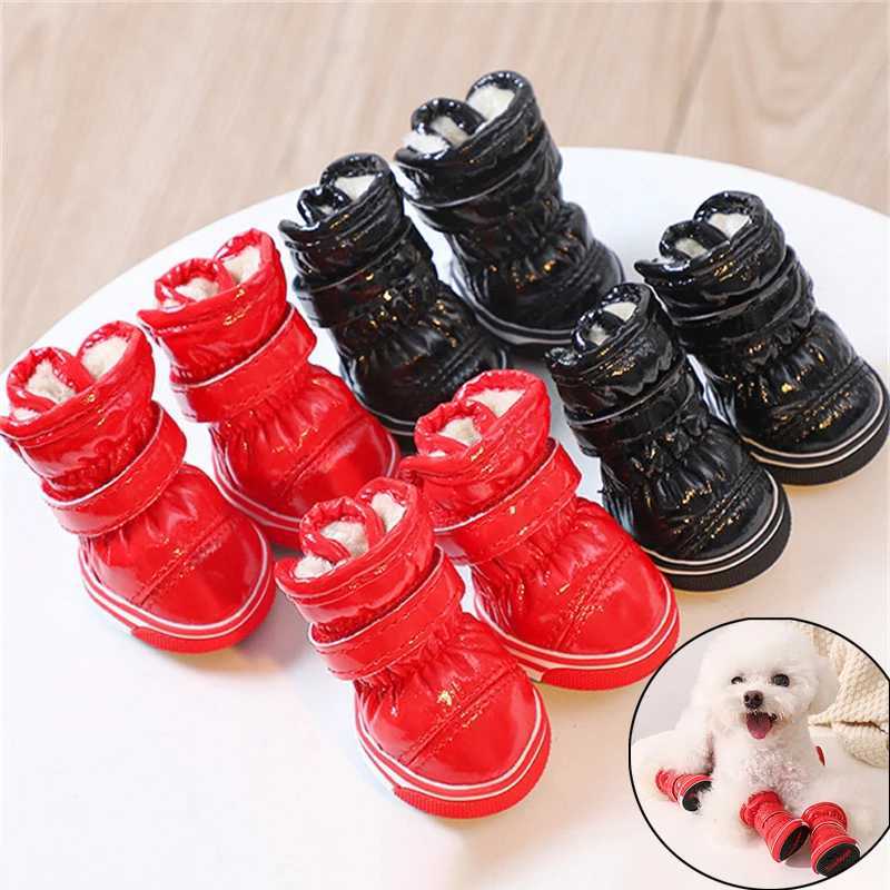 4PCS Fashion Puppy Shoes Winter Snow Boots for Dogs Anti Slip Thicken Fleece Warm Pet Dog Shoes for Teddy Bichon Frise SuppliesXJ241218