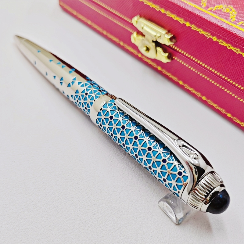 MOM Ca Ballpoint Pens Luxury Cyan Triangle Hollow Pattern With Unique Gem Top Stationery Office School Writing Smooth Gift Pens