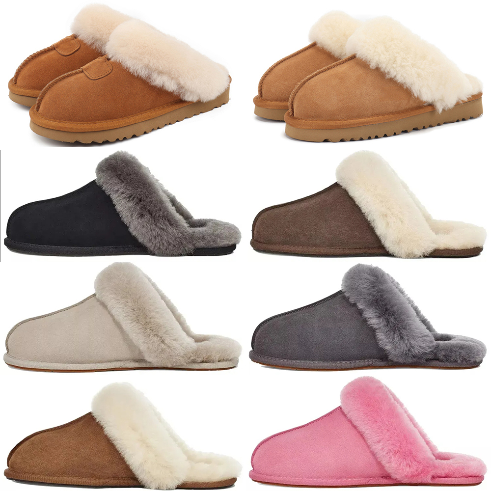 Designer scuffette ii Slippers Chestnut Fur Furry Slides Shearling Mules Women Platform boots Slip-on fluffy Slipper Suede Upper Comfort Winter H