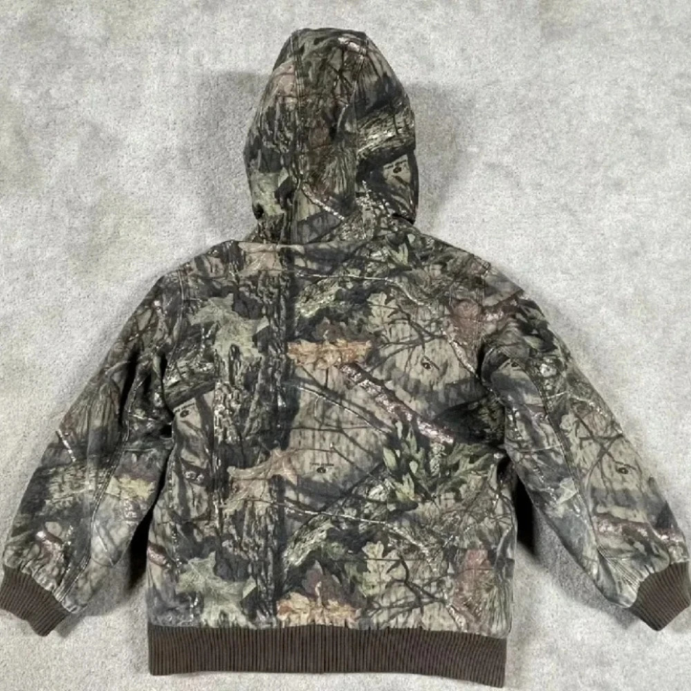 Hip hop tactical camouflage streetwear retro camouflage zipper hooded sweatshirt Y2K jacket mens super large hooded sweatshirt zipper jacket clothing 