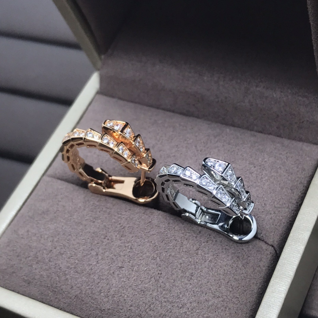 Classic Luxury Snake Bone Earrings for Women in 18K Gold Rose Gold with Diamonds Half-Diamond Full-Diamond Animal Earrings for Daily Wear Business Par