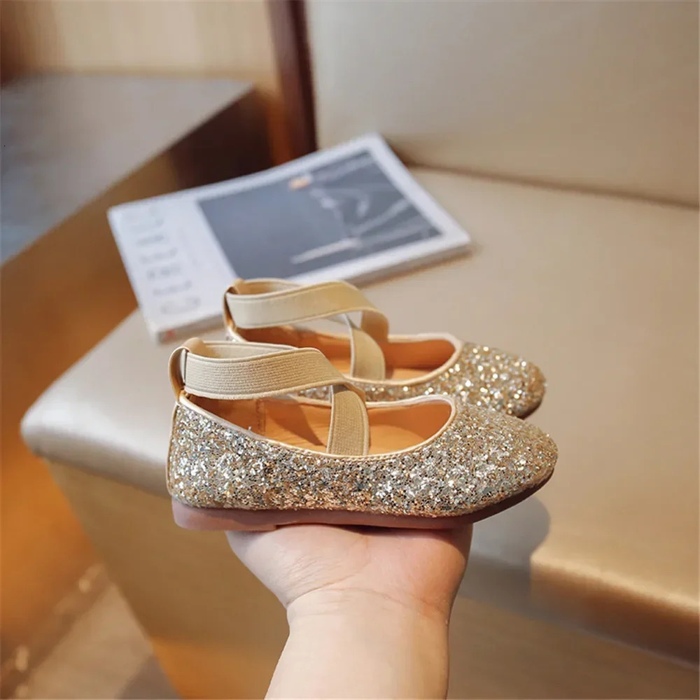 Spring Autumn Girl Shoes Korean Version Little Girl Princess Shoes Students Dance Shoes Crystal Fashion Bean Shoes 241219