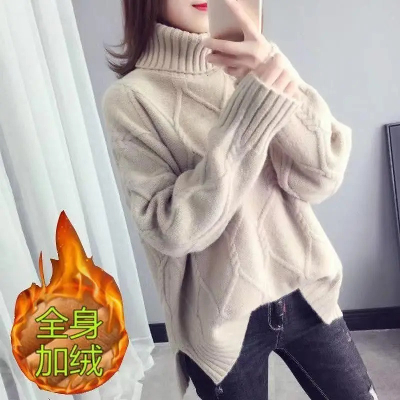 Autumn and Winter High Collar Long Sleeve Solid Sweater Womens Clothing Korean Loose Floral Full Match Knitted Top 241211