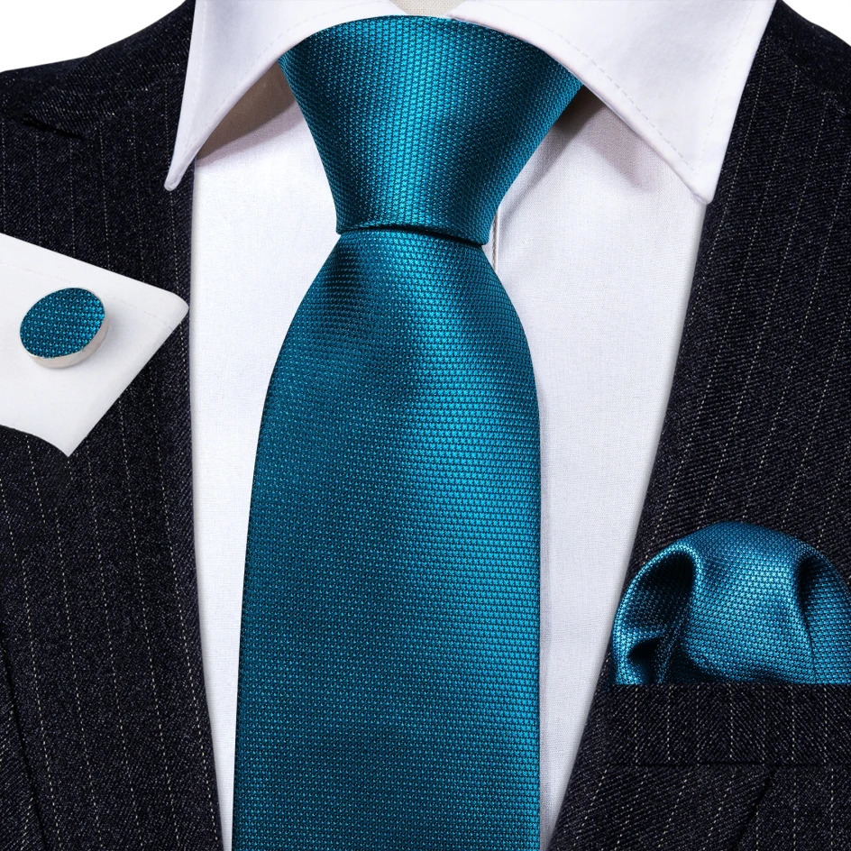 Noverlty Teal Silk Necktie For Men Solid Suit Pocket Square Cufflinks High Quality Tie Set Wedding Party Barry.Wang 241219