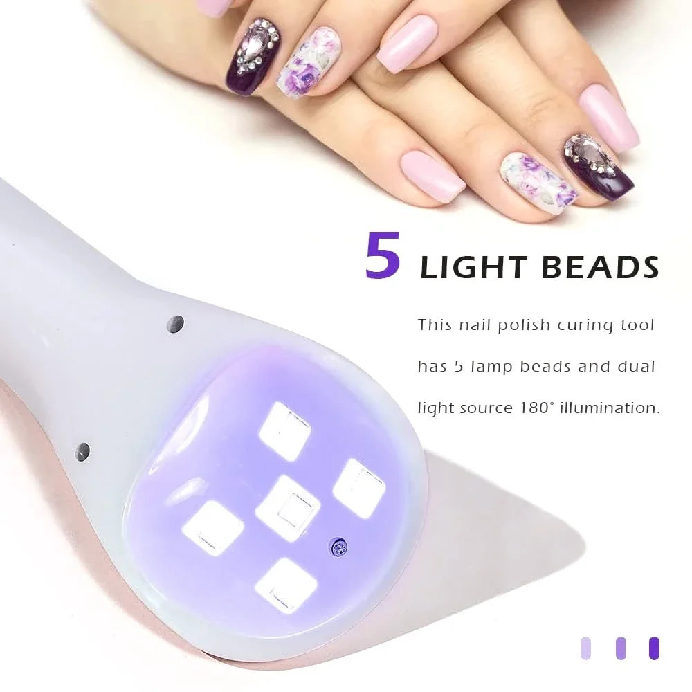 Handheld LED UV Nail Lamp Rechargeable Nail Dryer with 5 Lamp Beads Fast-Dry Machine Portable Home DIY Salon Manicure 241219