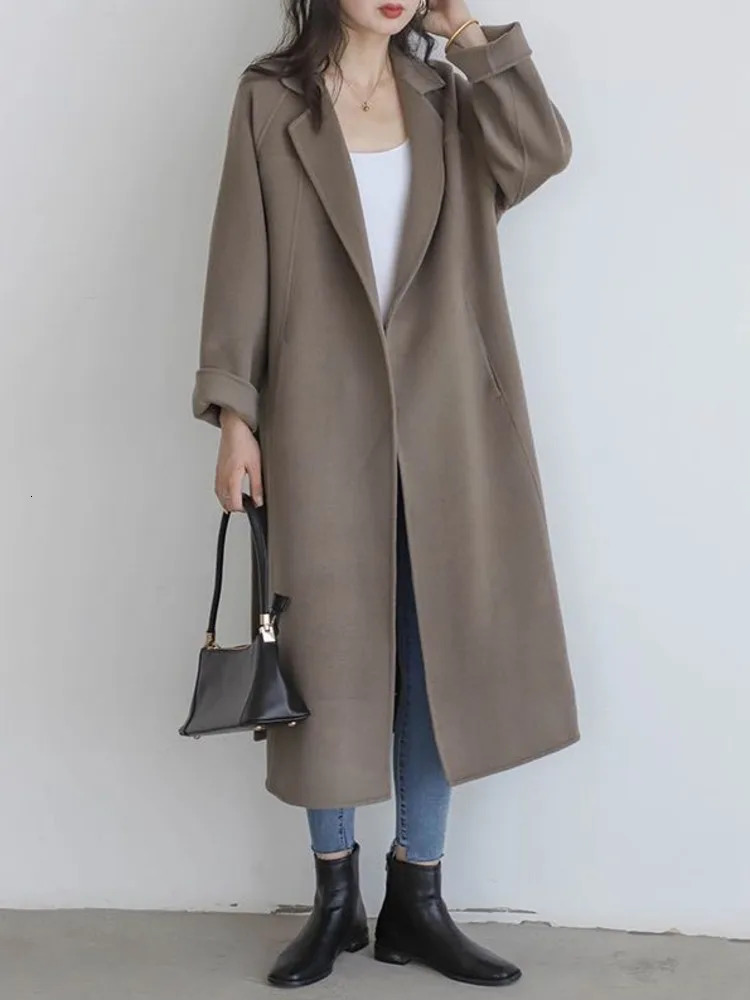 LANMREM Double Sided Cashmere Coat For Women Medium Knee Length Loose Woolen Coats Female Fashion Autumn Winter 2DA8106 241217