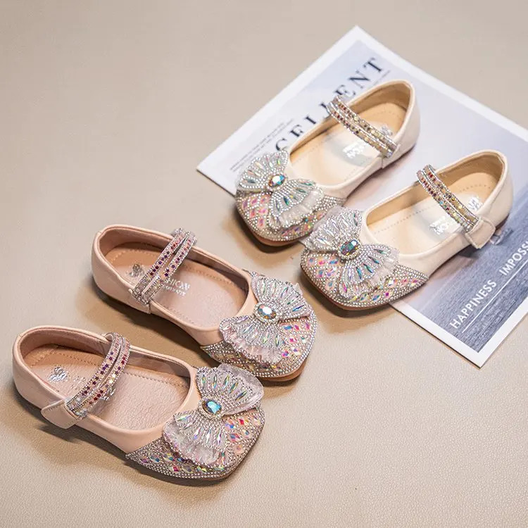 Princess Shoes Spring and Autumn Childrens Small Leather Shoes Baby Crystal Shining Rhinestone Flat Shoes 241219