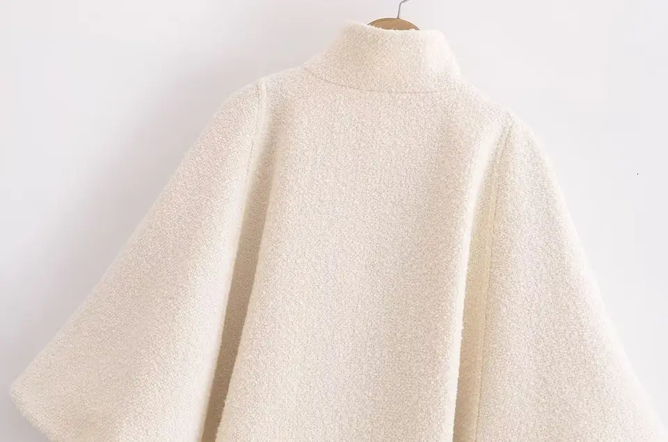 TRAFZA-Women Elegant Cape Coat Stand-up Collar Single Button Beige Loose Coat 2025 Fashion Fall Winter Dinner Coat 241218