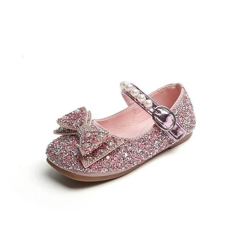 Fashion Little Girl Runway Performance Catwalk Shoes Student Wedding Party Rhinestone Sparkling Princess Leather Shoes F12302 241219