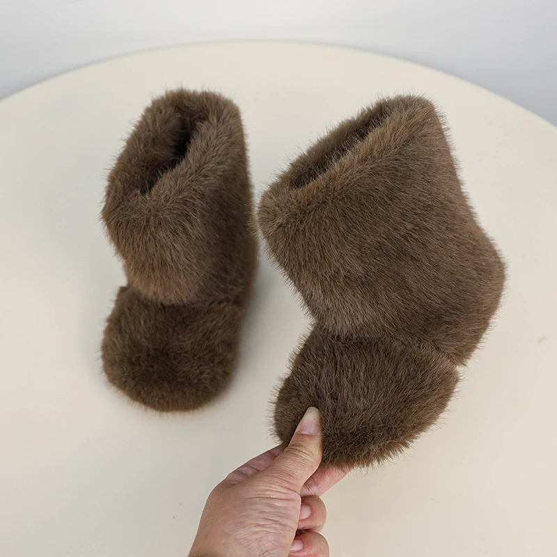 Girls Fluffy Short Boots Soft Fur Kids Fashion Plush Beige Ankle Boots Warm Versatile Winter Children Causal Cotton Boots 241219