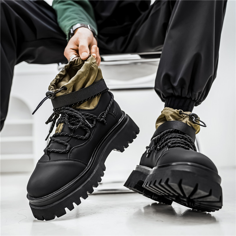 Men Boots Fashion Thick Sole High-top Increase Height Outdoor Wear Simple Handsome Style Designer Shoes Triple Black Green Free shipping