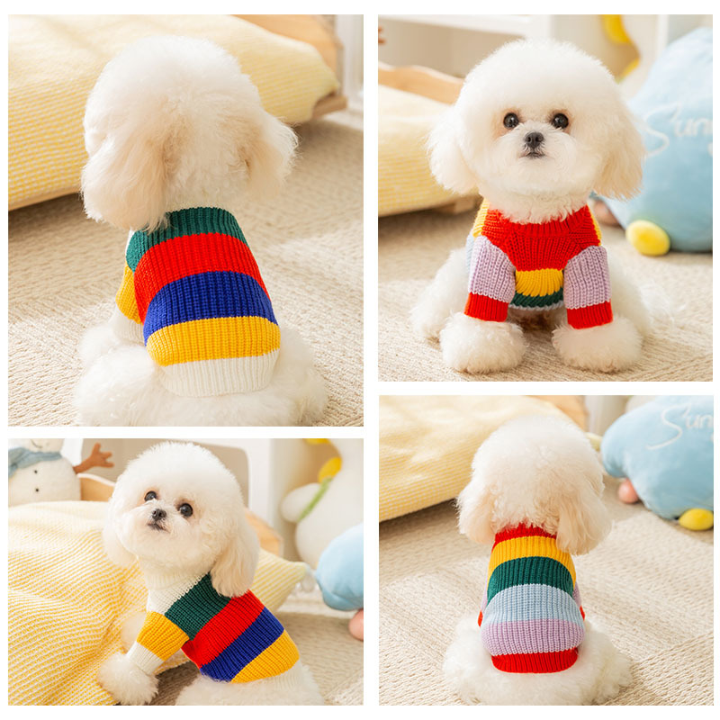 Dog Hoodie Sweaters clothes simple rainbow striped sweater thick warm puppy cat sweater pet clothes