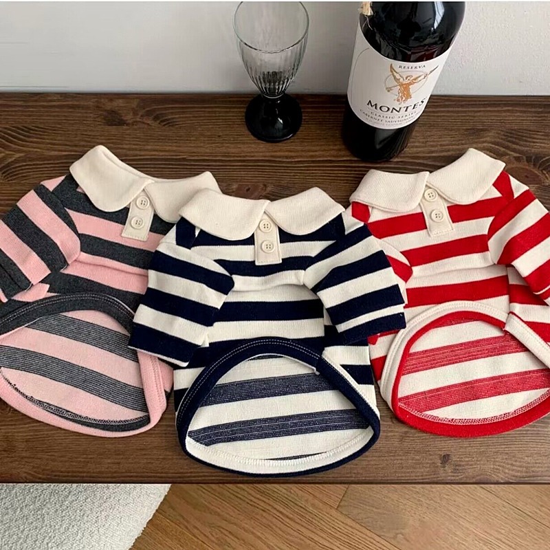 Spring Dog Clothing Casual Striped Round Neck T-shirt Small and Medium sized Dog Thin Polo Shirt Two Leg Clothing Pet HS44