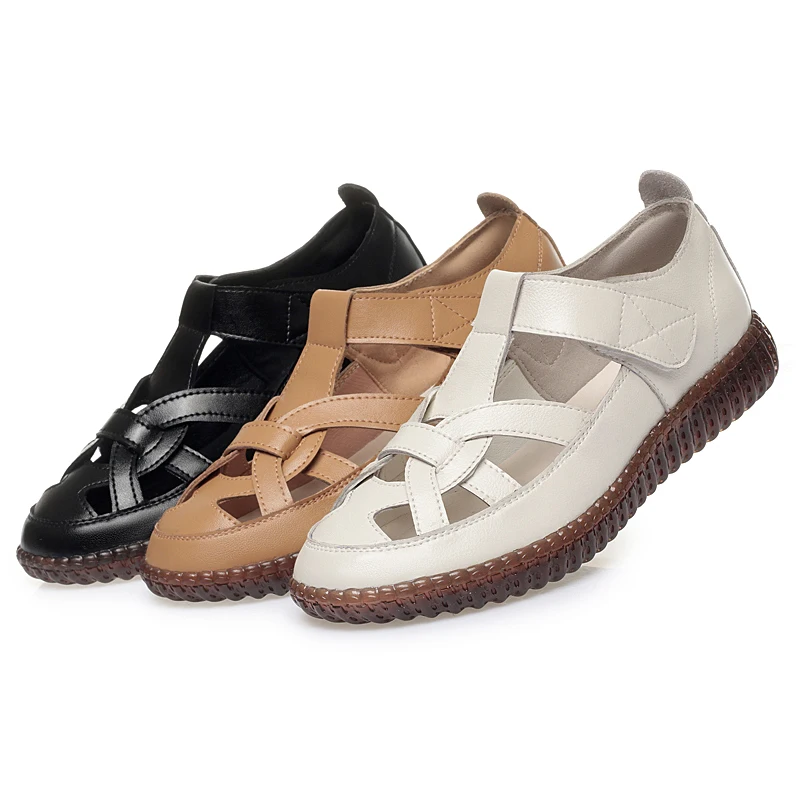 AIYUQI Women's Summer Sandals 2024 New Cut-out Flat Women's Shoes Genuine Leather Large Size Hole Shoes Ladies
