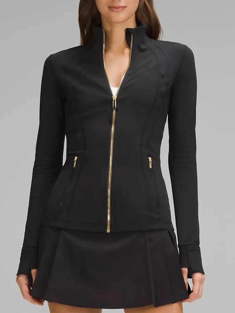 UU-2033 Women Gold Zip Workout Sport Yoga Jacket Quick-drying Running Active Wear Top Solid Zip Up Jacket
