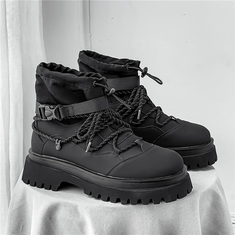 Men Boots Fashion Thick Sole High-top Increase Height Outdoor Wear Simple Handsome Style Designer Shoes Triple Black Green Free shipping