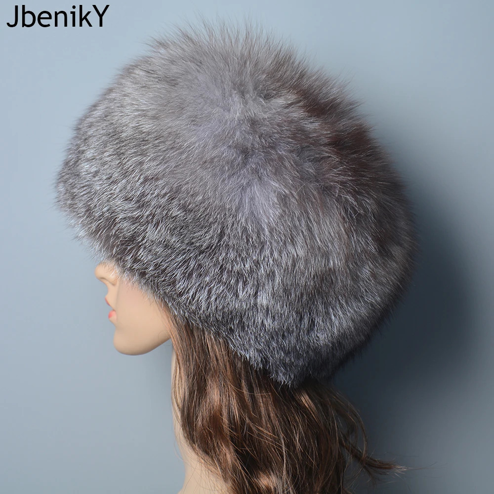 Fashion Real Fur Hats Winter Hats For Women Natural Fox Fur Beanies Real Fox Bomber Hat Fluffy Russian Female Round Cap 241218