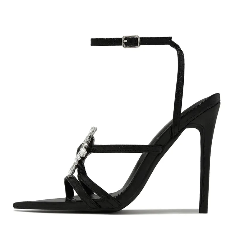 Liyke Designer Crystal wer Buckle Narrow Band Gold Sandal Women Summer Shoes Sexy Serpentine Pointed Toe Party Stripper Heels
