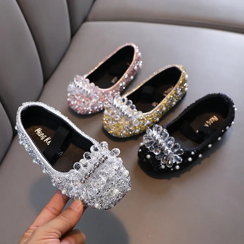 AINYFU Autumn Girls Rhinestone Princess Shoes Childrens Color Sequins Leather Shoes Fashion Kids Pearl Party Wedding Shoes H964 241219