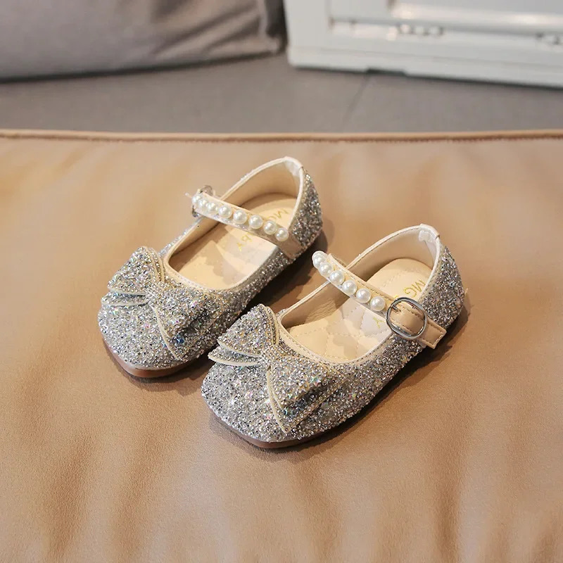 Fashion Little Girl Runway Performance Catwalk Shoes Student Wedding Party Rhinestone Sparkling Princess Leather Shoes F12302 241219