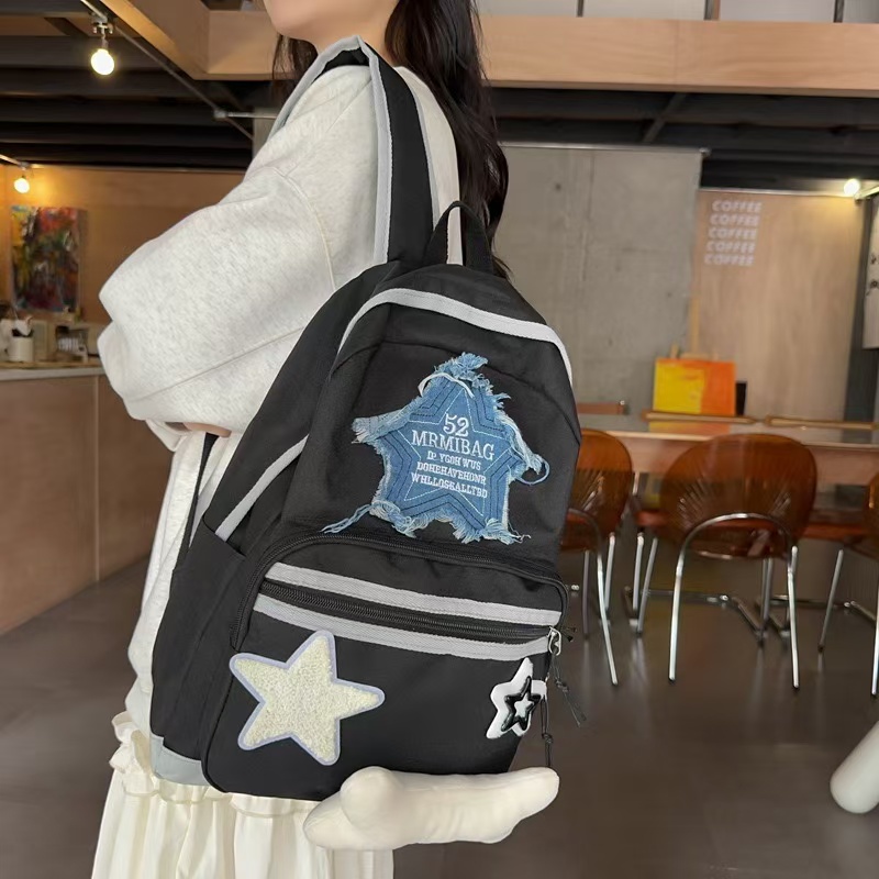 Womens Backpac Star Pattern Casual Travel Backpack Large Capacity Student Schoolbag Denim Shoulder Bag 240921