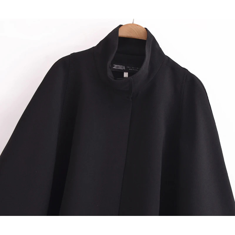 TRAF Black Poncho Cape Women Outerwears Winter Short Capes Coat Women Long Sleeve Cloaks of Woman Womens Ponchos 241218