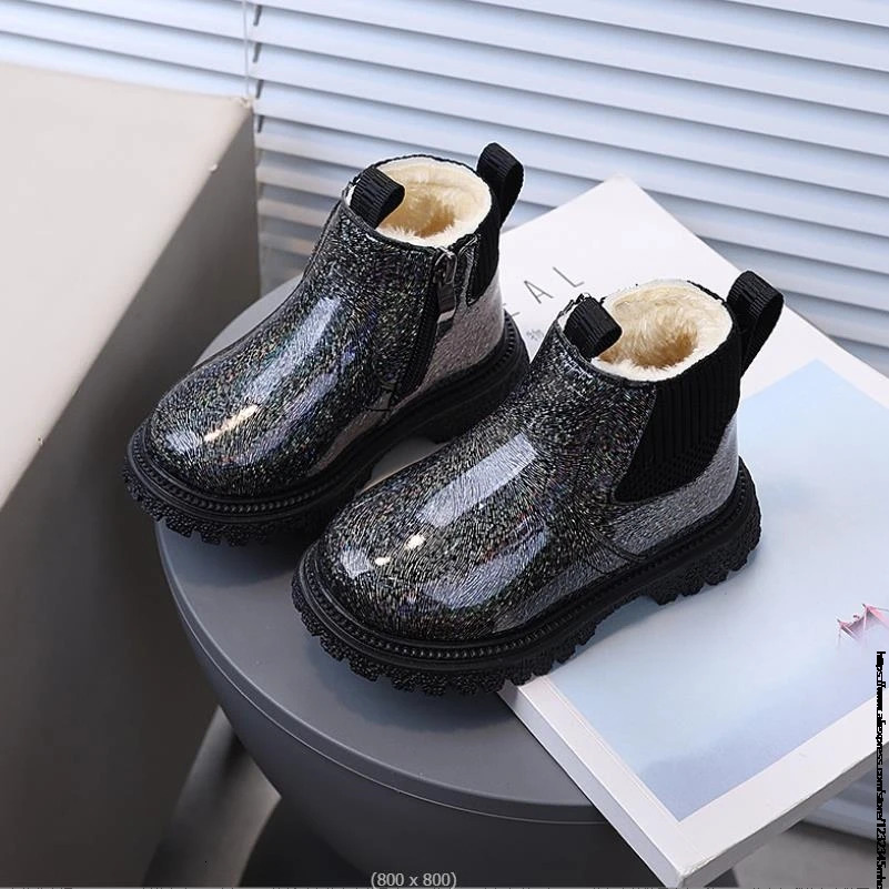Winter Kids Boys Girls Fashion Boots British Style Velvet Warmth Non-Slip Short Boots Anti-slip Children Leather Shoes Toddler 241219