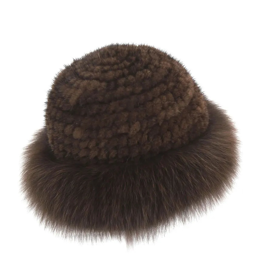 Real Fur Hat Winter for Womens Cap Natural Mink Fur with Fox fur Beanies Russian Sun Knitting Bucket Hat Bonnets Fashion 241218
