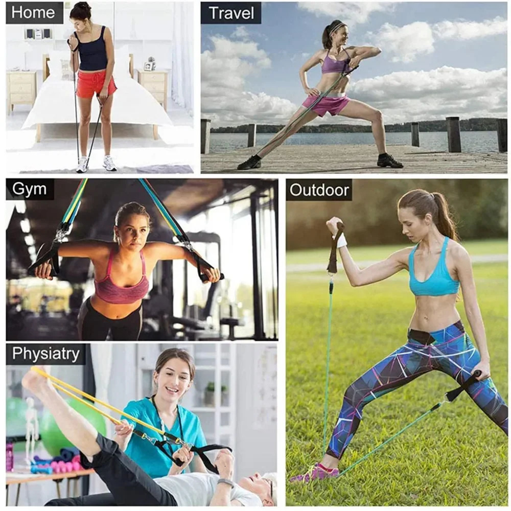 Fitness Pilates Bar Kit Resistance Bands with Ab Roller for Abs Workout Core Strength Training Equipment Portable Home Gym 241217